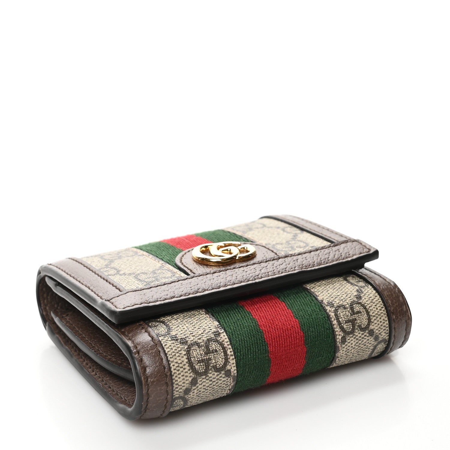 Gucci GG Supreme Monogram Textured Calfskin Web Ophidia Card Case Wallet Beige Ebony New Acero 4 of 6