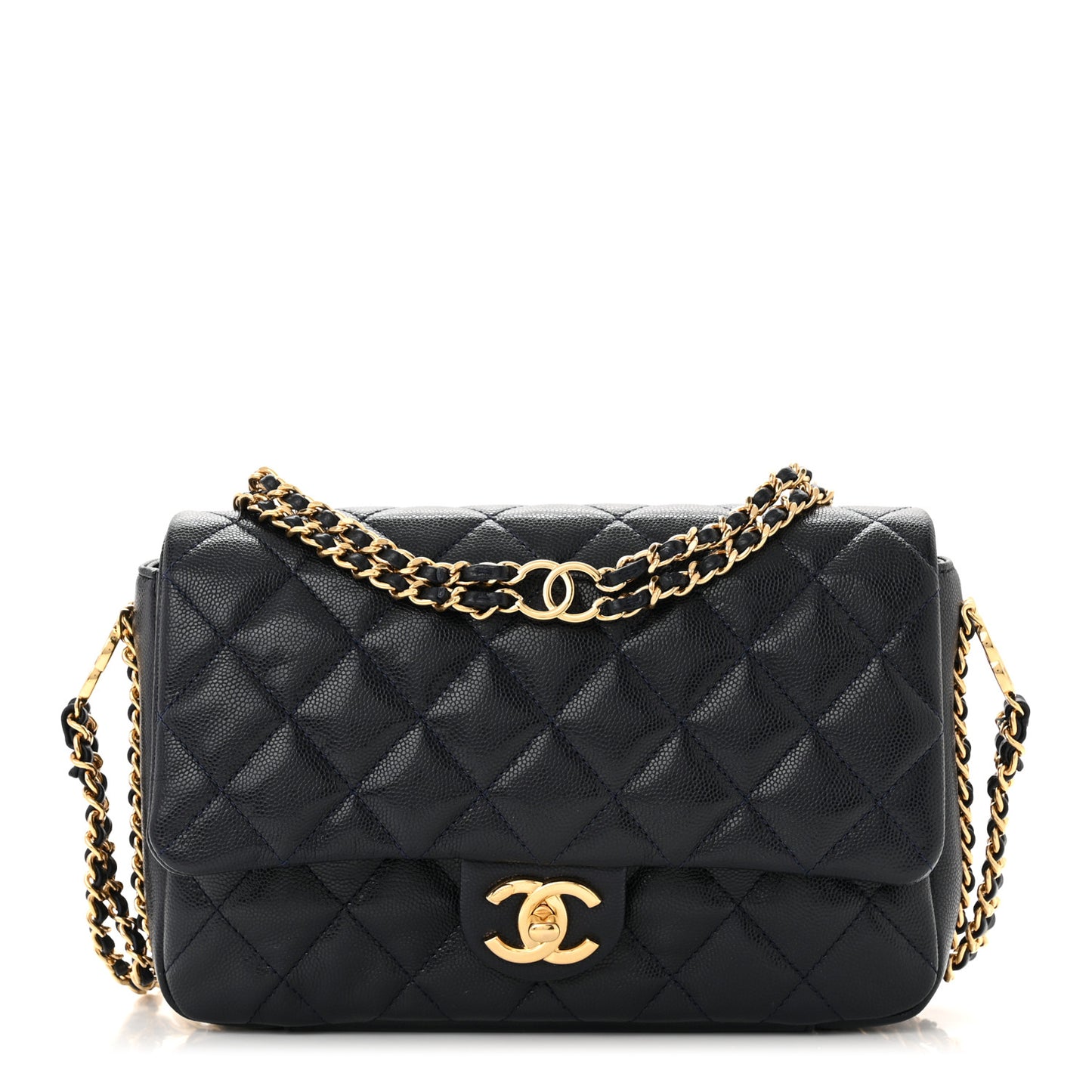 Caviar Quilted Small CC You Flap Dark Blue