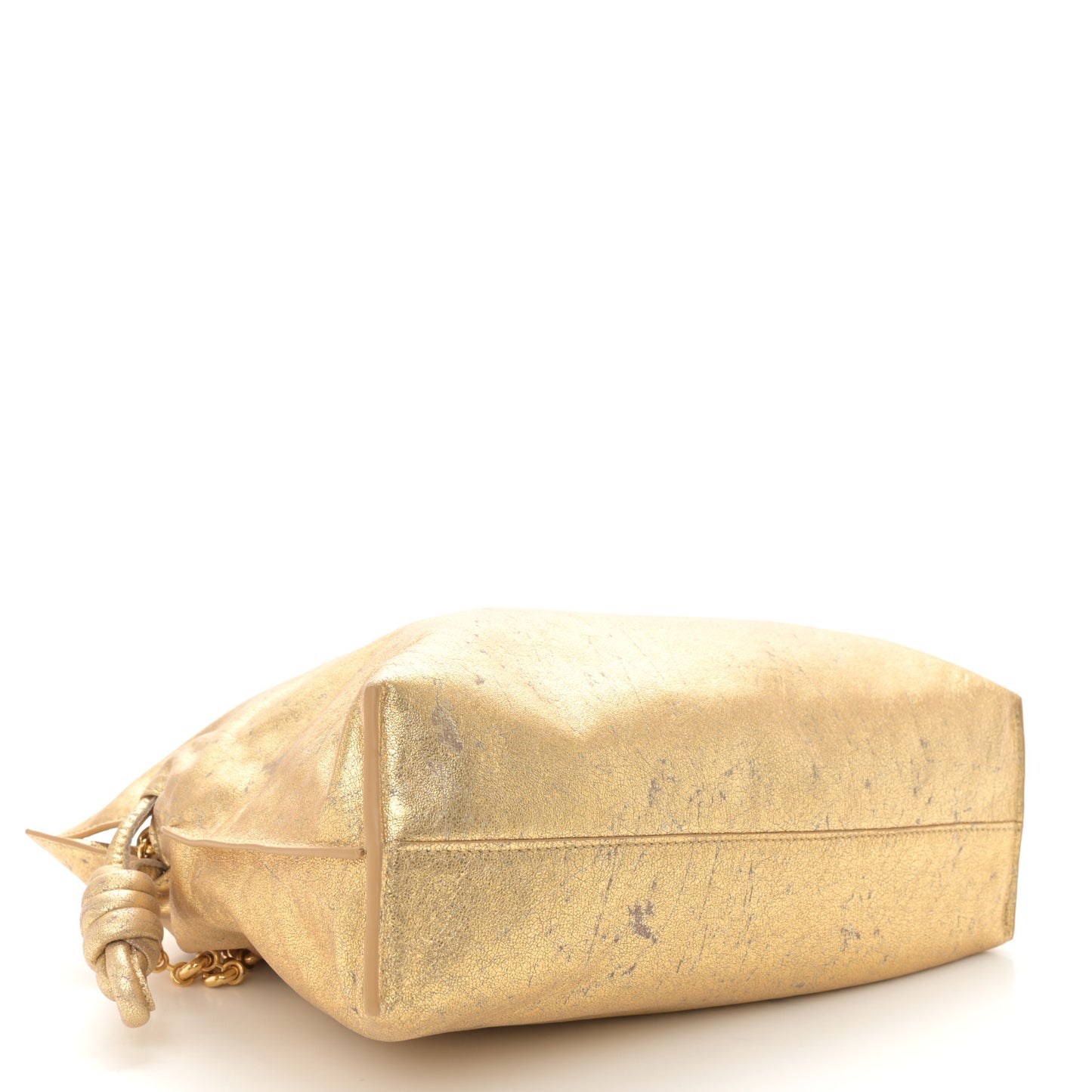 Metallic Lambskin Medium Chain Flamenco Knot Clutch Gold