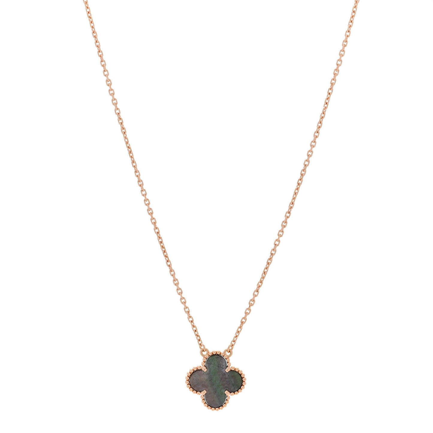 18K Rose Gold Gray Mother of Pearl Vintage Alhambra Pendant Necklace