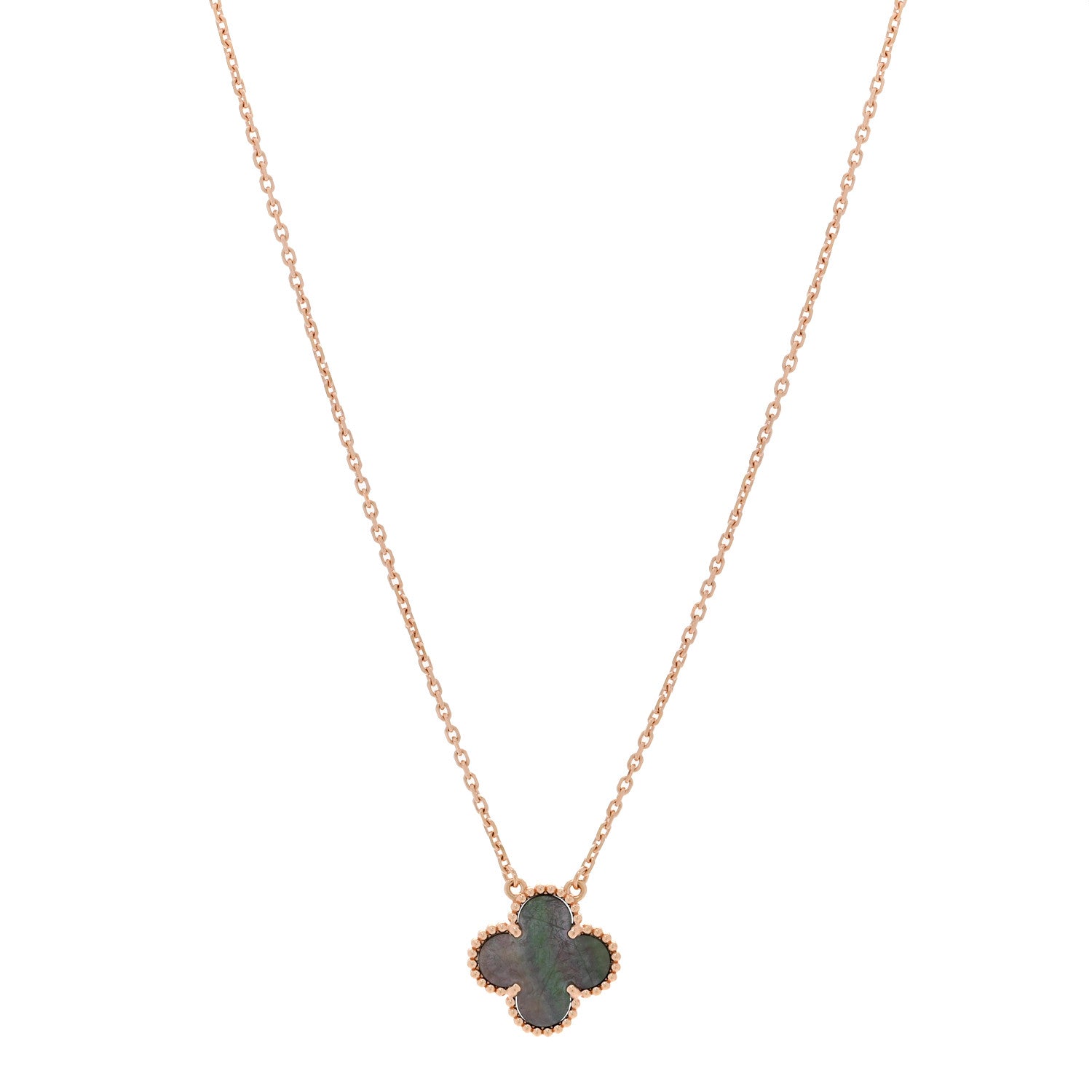 Van Cleef & Arpels 18K Rose Gold Gray Mother of Pearl Vintage Alhambra Pendant Necklace 1 of 4