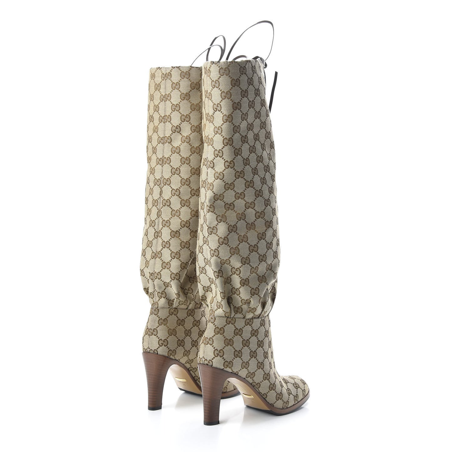 Monogram Malaga Kid Lisa Mid Heel Boots 38 Beige Ebony