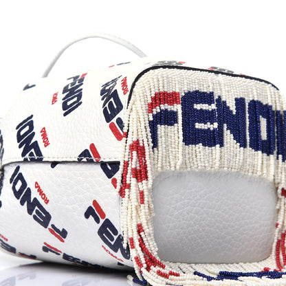 Fendi X FILA Calfskin F is Fendi Mania Fringe Mini Mon Tresor Bucket Bag White 8 of 10