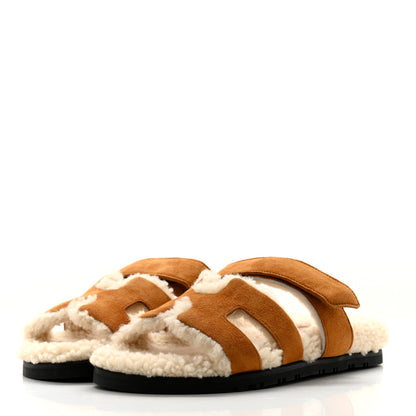 Hermes Suede Goatskin Woolskin Womens Chypre Sandals 37 Nude 3 of 7