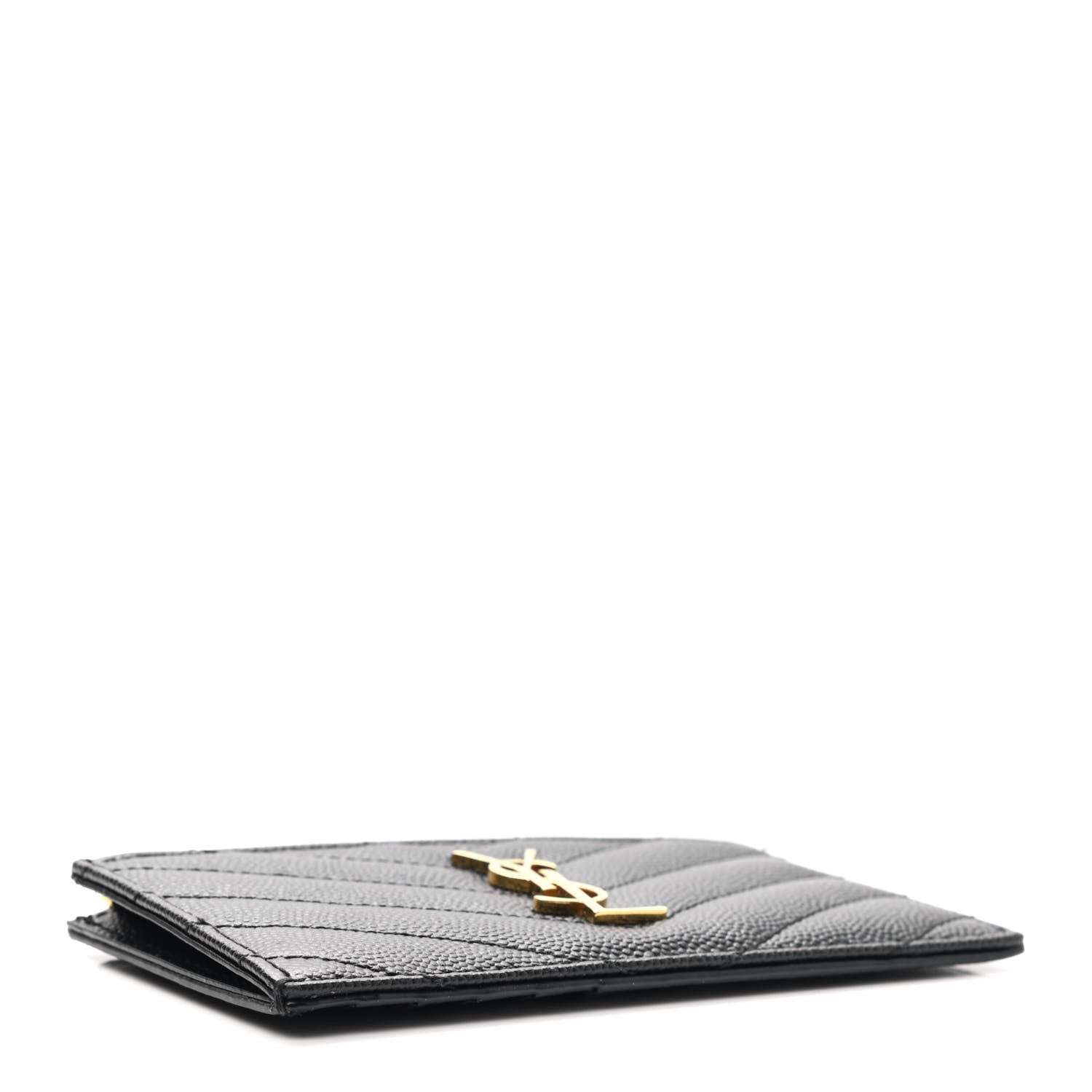 Saint Laurent Grain De Poudre Matelasse Chevron Monogram Fragments Zippered Card Case Black 4 of 7