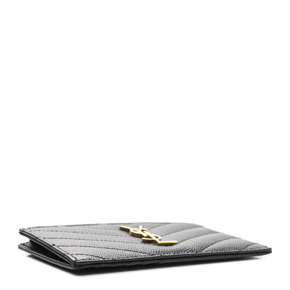 Saint Laurent Grain De Poudre Matelasse Chevron Monogram Fragments Zippered Card Case Black 4 of 7