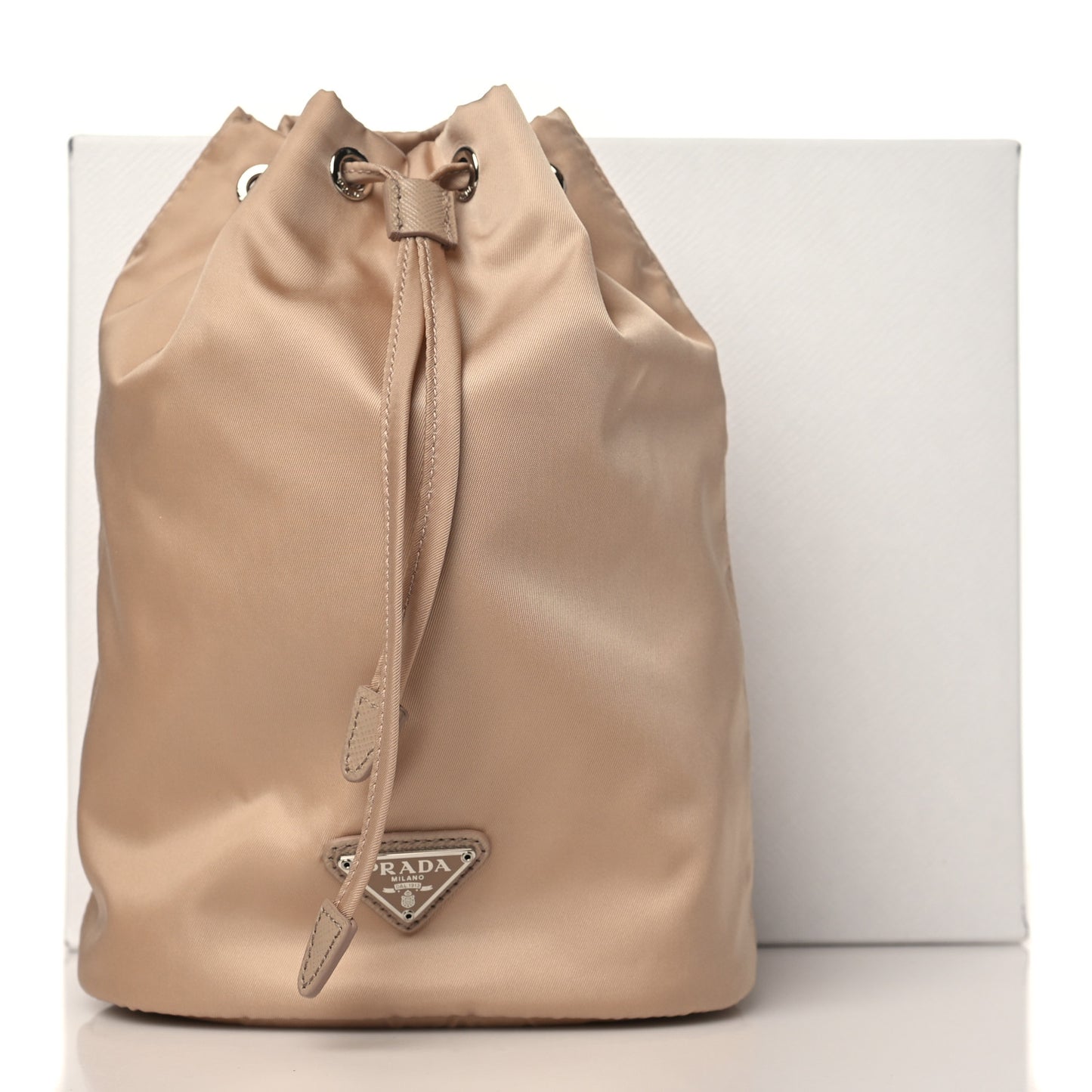 Saffiano Tessuto Nylon Vela Bucket Wristlet Cammeo