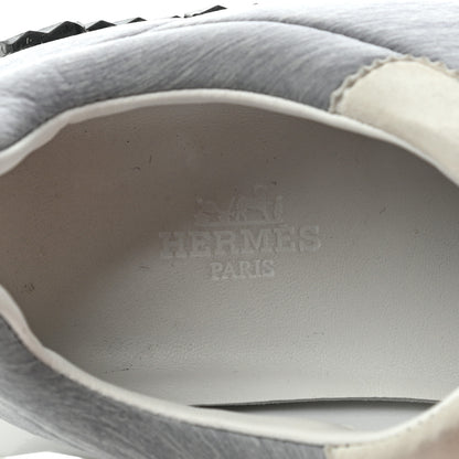Hermes Technical Canvas Suede Goatskin Bouncing Sneakers 37 Gris White 6 of 10
