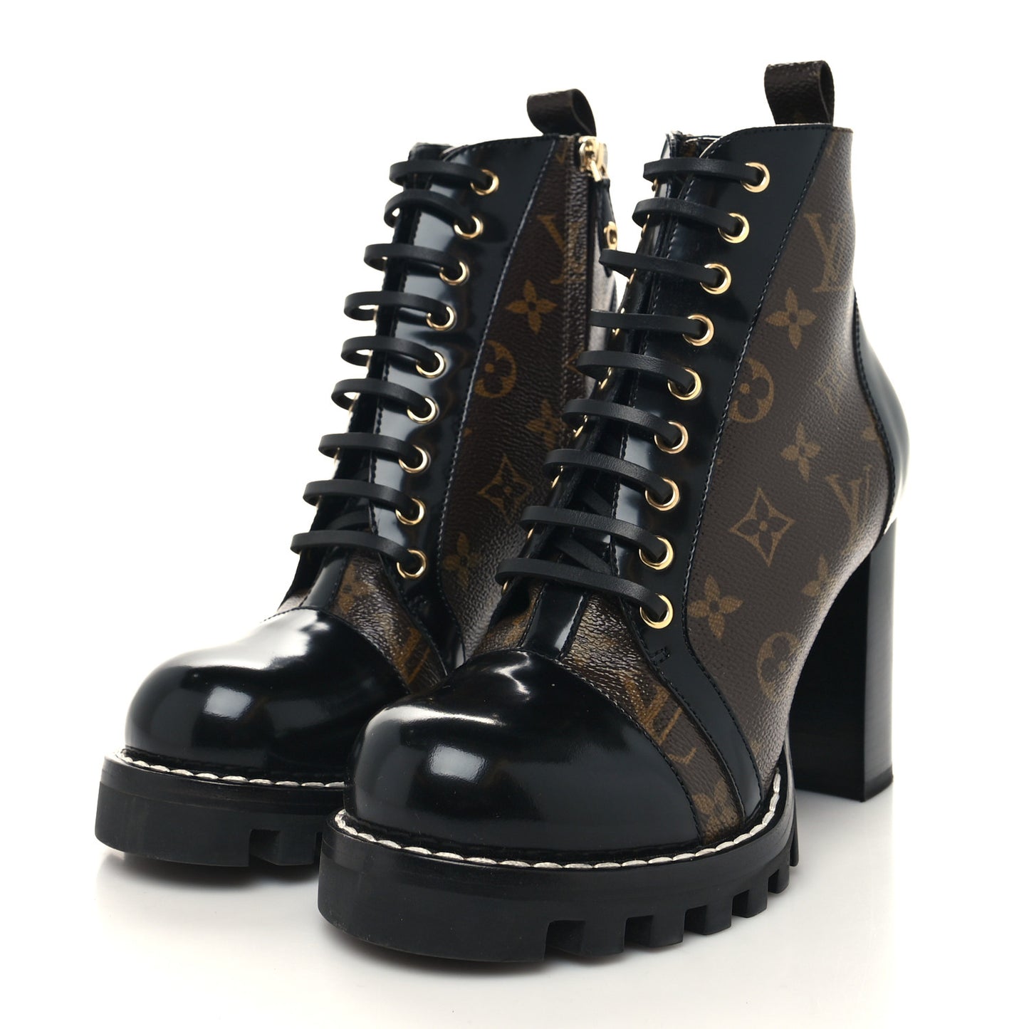 Patent Calfskin Monogram Star Trail Ankle Boots 39 Black