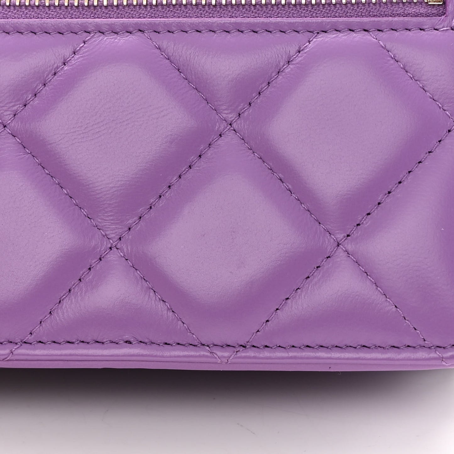 Lambskin Enamel Quilted Pending CC Clutch With Chain Purple