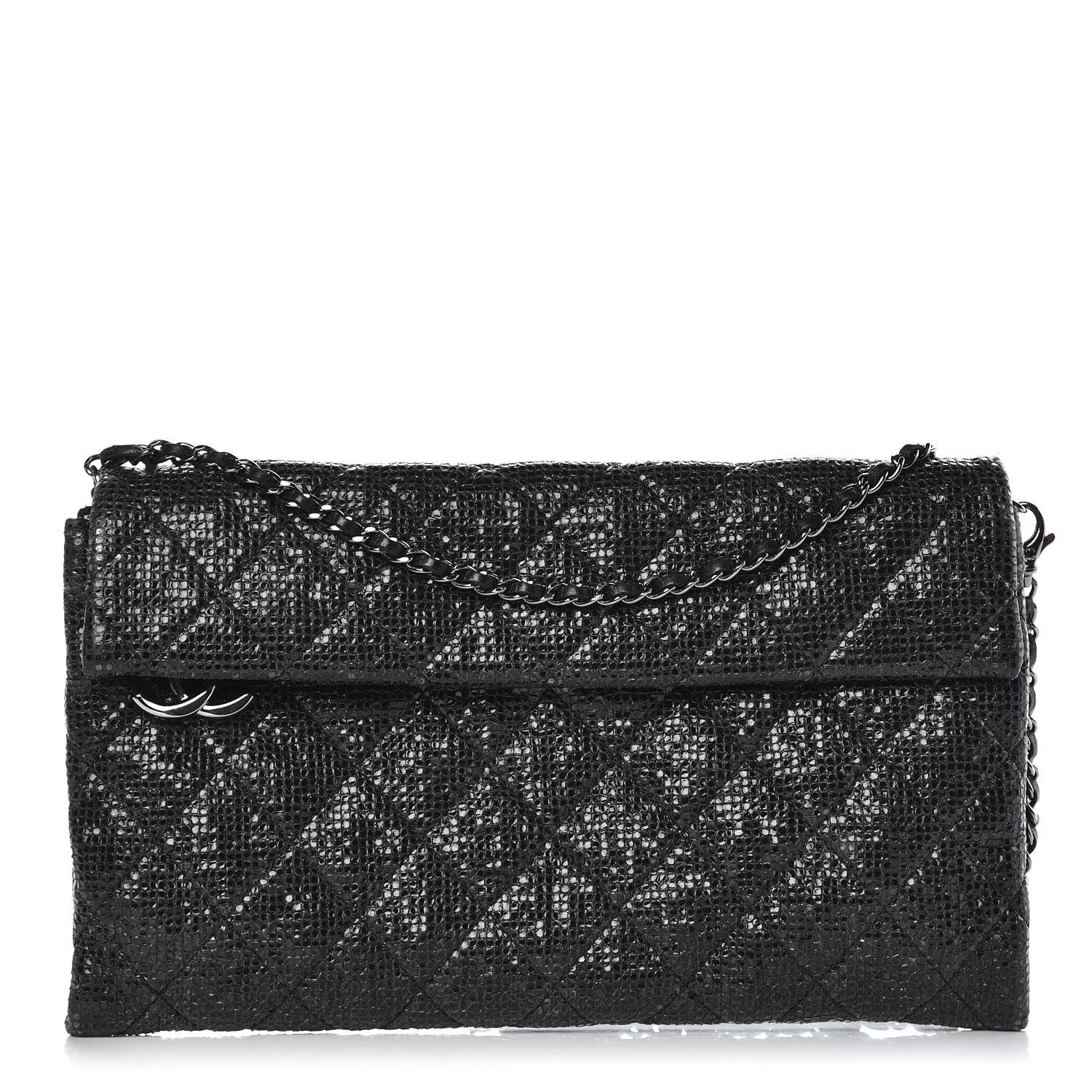 Chanel Iridescent Vinyl Quilted Clutch With Chain Black 1 of 13