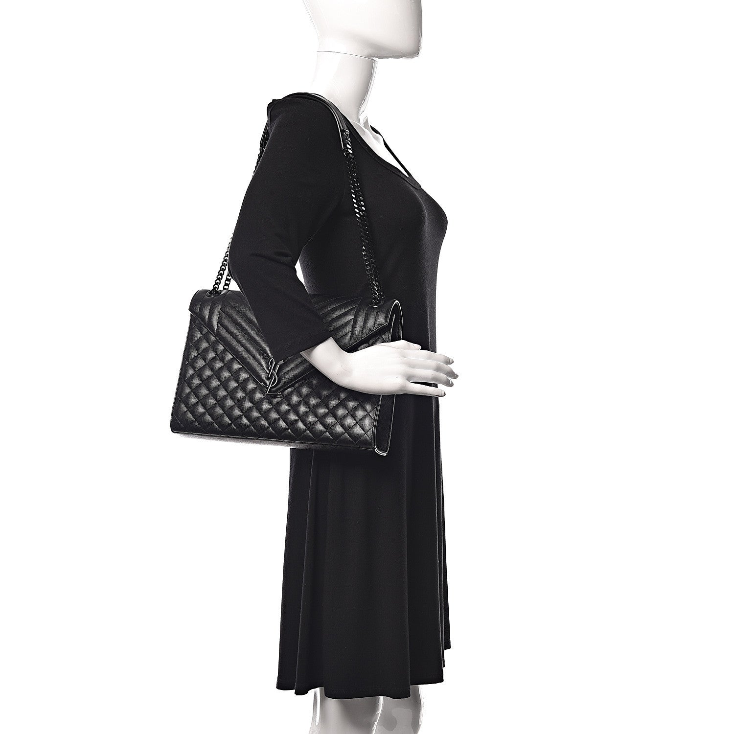 Saint Laurent Grain De Poudre Textured Mixed Matelasse Large Triquilt Monogram Monochrome Satchel Black 2 of 8