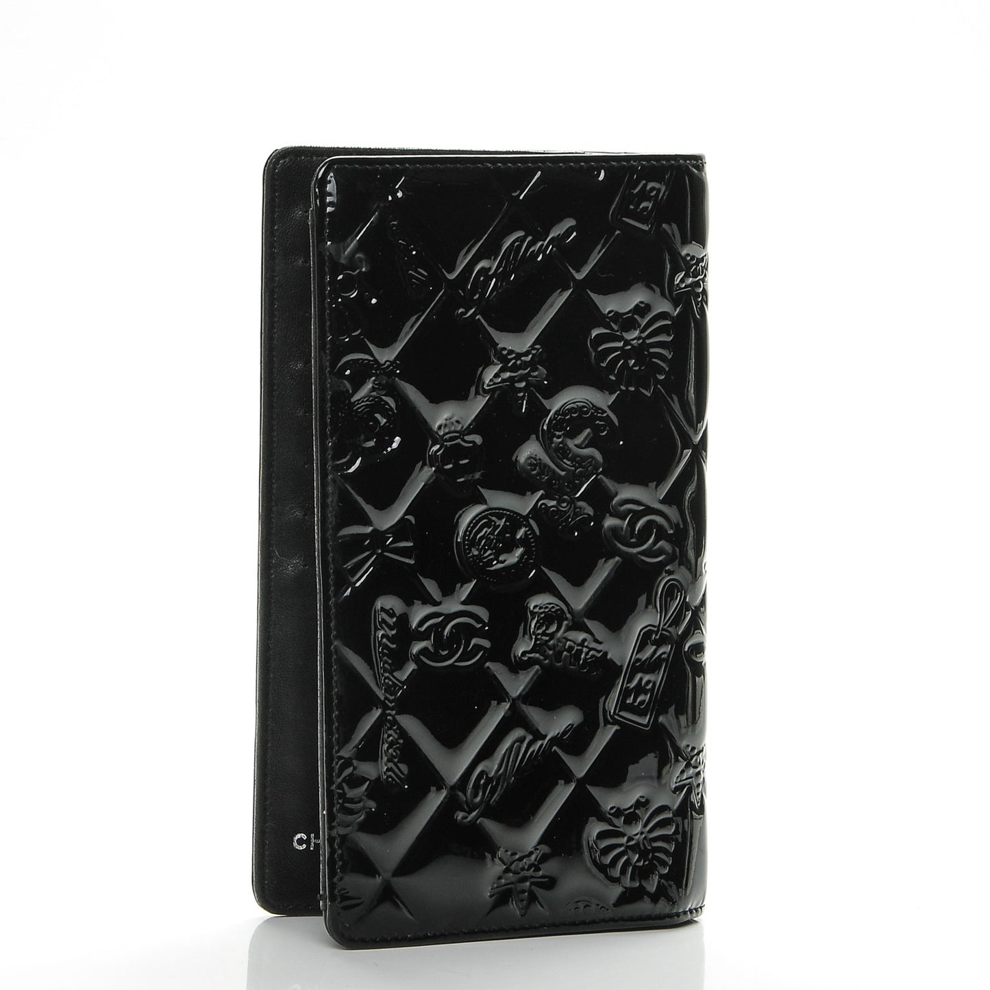 Patent Calfskin Lucky Symbols Yen Wallet Black