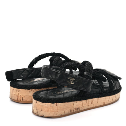 Chanel Cord Lambskin Quilted Logo Sandals 36 Black 4 of 8