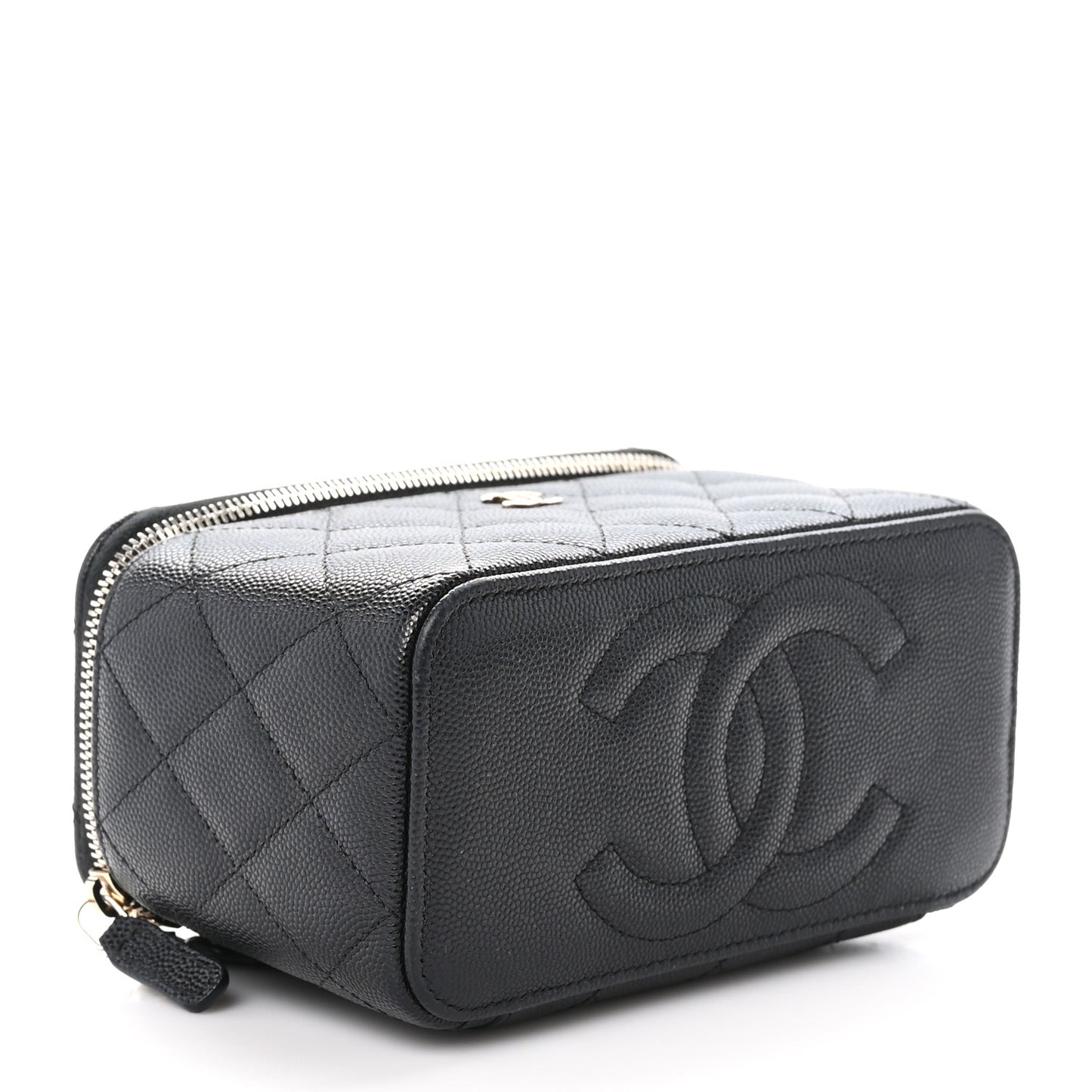 Caviar Quilted Small Vanity Case With Chain Black