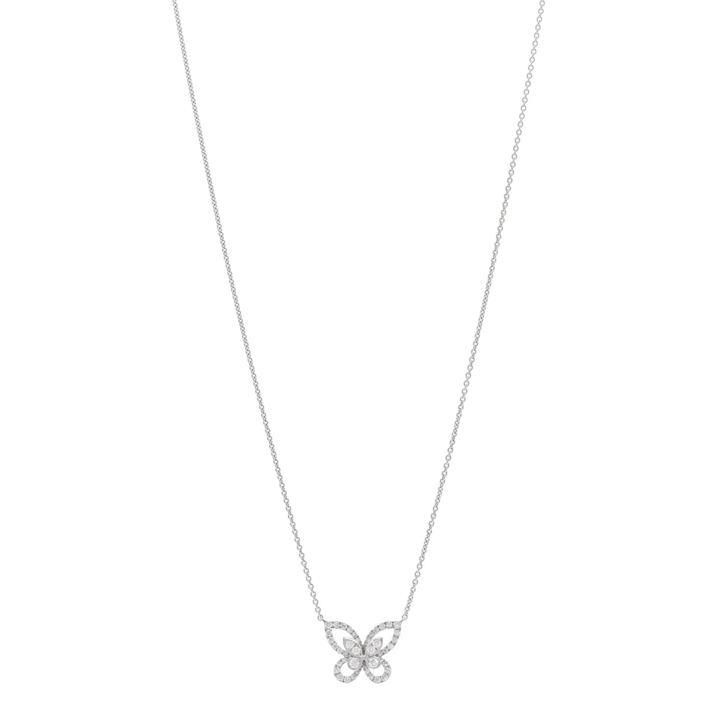 18K White Gold Diamond Butterfly Silhouette Mini Pendant Necklace
