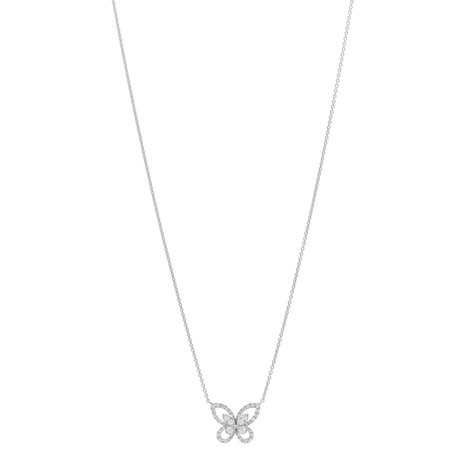 Graff 18K White Gold Diamond Butterfly Silhouette Mini Pendant Necklace 1 of 5