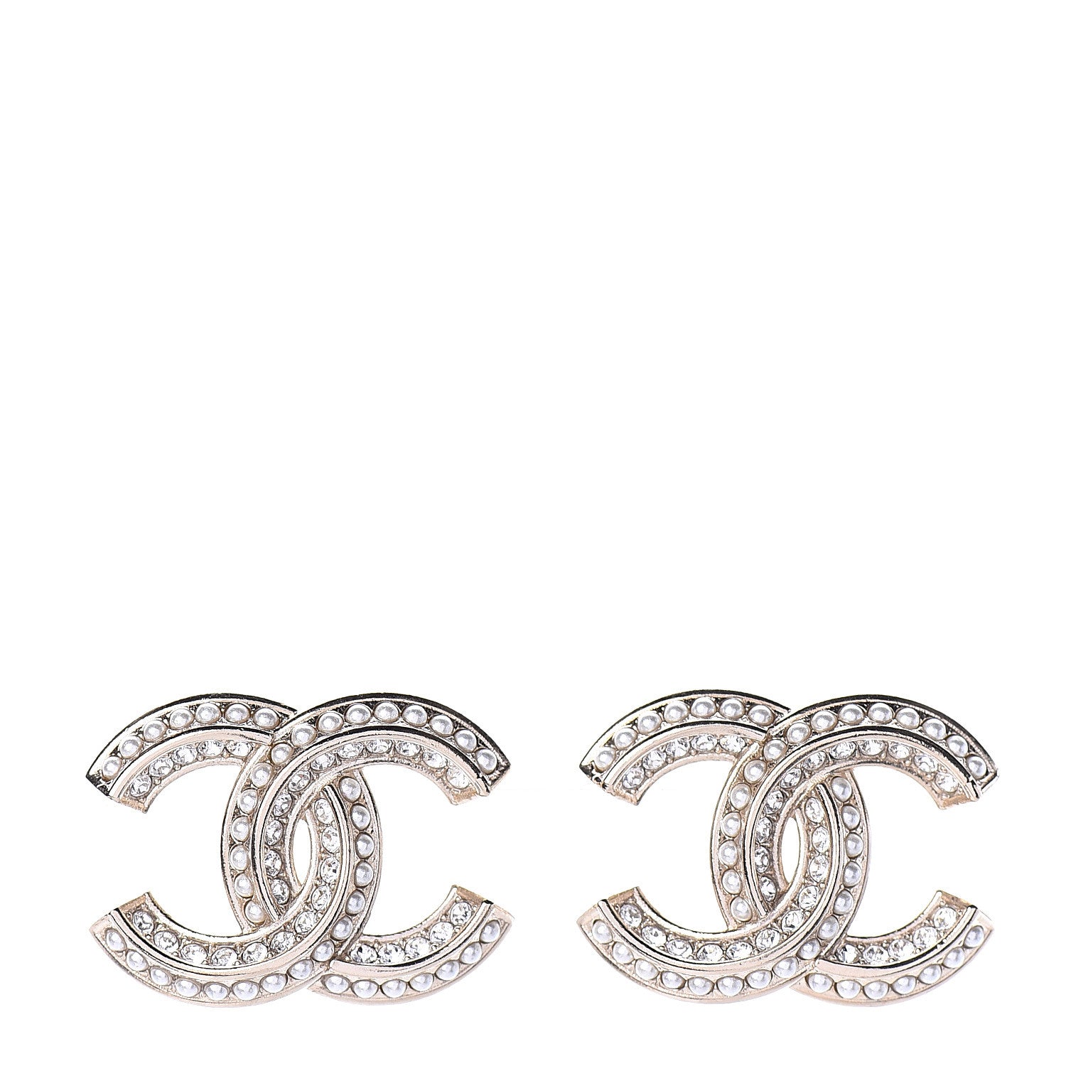 Chanel Crystal Pearl Chain Mania CC Earrings Gold 1 of 4