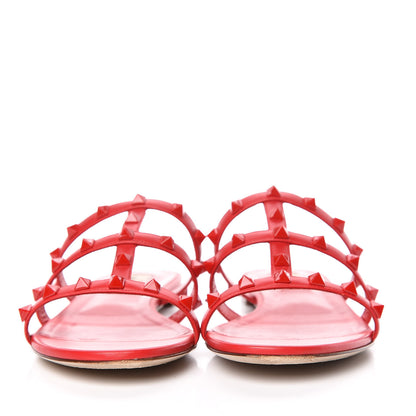 Valentino Garavani Calfskin Monochrome Rockstud Caged Flat Slide Sandals 37.5 Rouge Pur 2 of 17