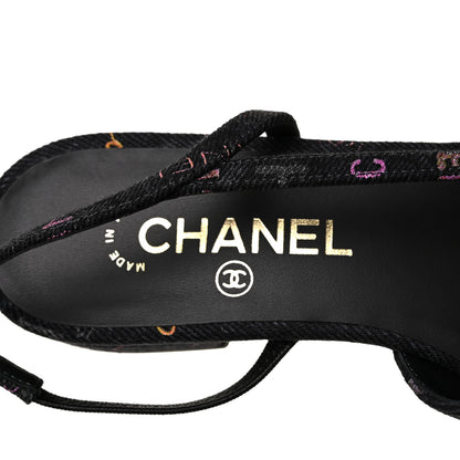 Chanel Denim Cap Toe Denim Mood Slingback Flats 39 Black Multicolor 7 of 8