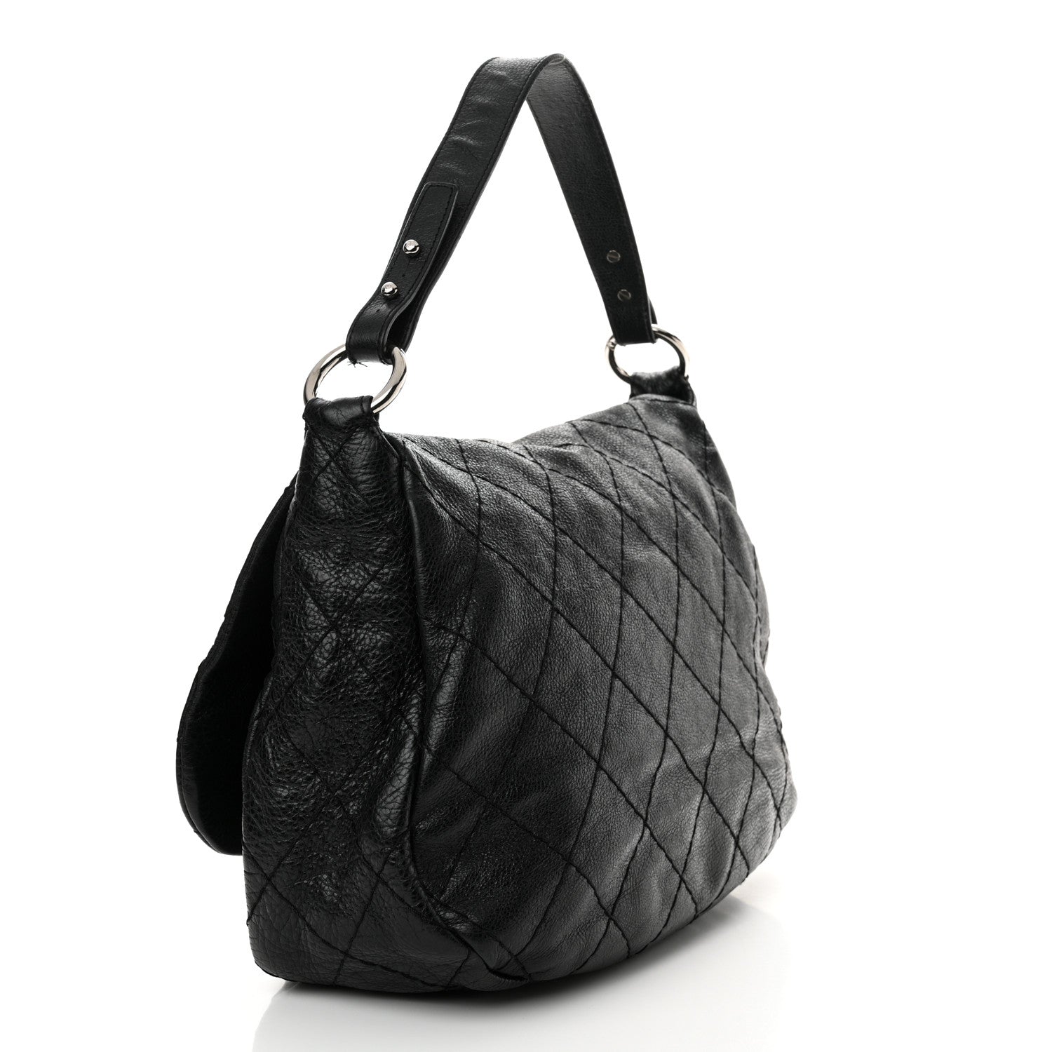 Chanel Glazed Calfskin Stitched XL On The Road Flap Black 2 of 15