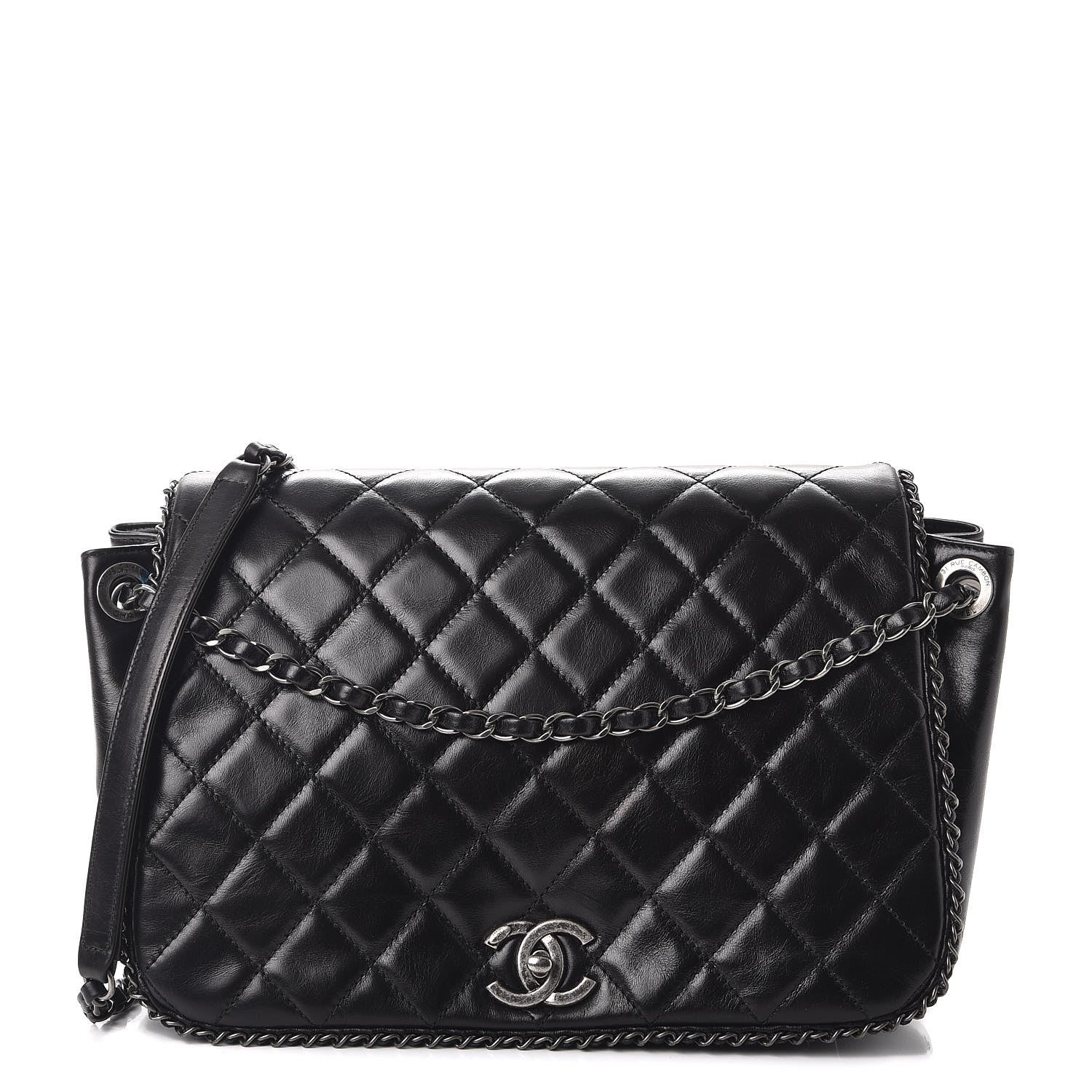 Chanel Calfskin Quilted Large CC Enchained Accordion Flap Black 1 of 8