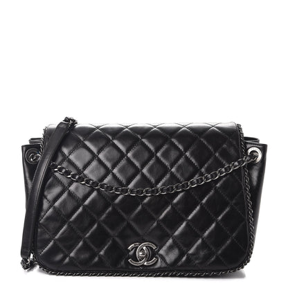 Chanel Calfskin Quilted Large CC Enchained Accordion Flap Black 1 of 8