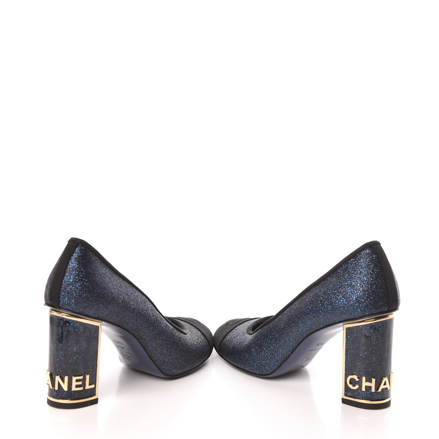 Chanel Glitter Grosgrain Cap Toe Logo Pumps 36.5 Blue 6 of 11
