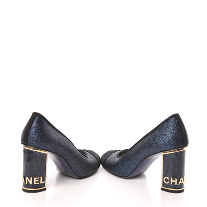 Chanel Glitter Grosgrain Cap Toe Logo Pumps 36.5 Blue 6 of 11