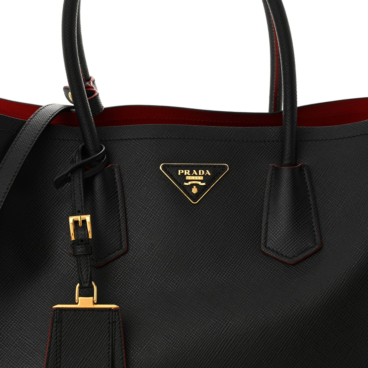 Saffiano Cuir Medium Double Bag Black Fuoco
