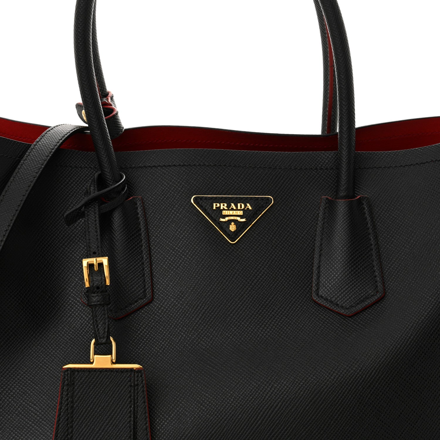 Prada Saffiano Cuir Medium Double Bag Black Fuoco 7 of 14