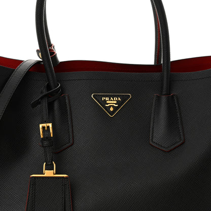 Prada Saffiano Cuir Medium Double Bag Black Fuoco 7 of 14