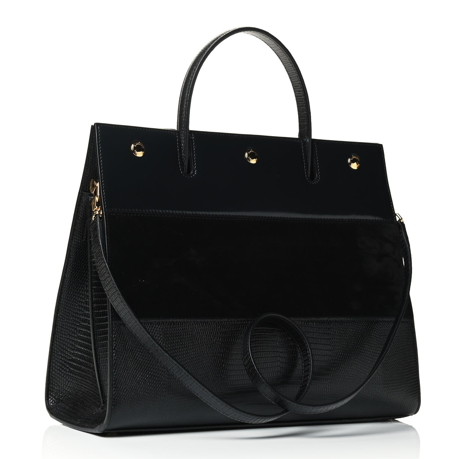 Burberry Deerskin Suede Lizard Embossed Calfskin Medium Title Bag Black 2 of 4