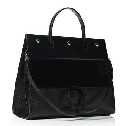 Burberry Deerskin Suede Lizard Embossed Calfskin Medium Title Bag Black 2 of 4
