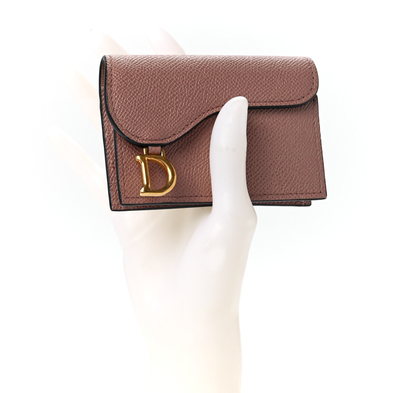 Christian Dior Grained Calfskin Saddle Card Holder Blush 2 of 12