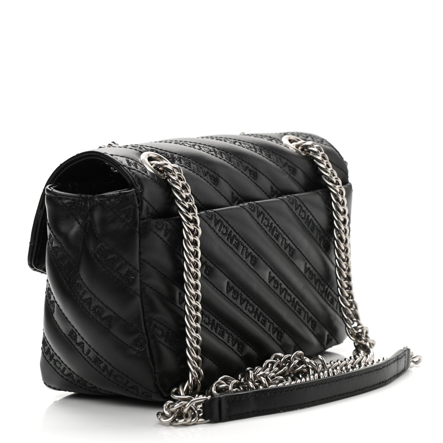 Balenciaga Calfskin Logo Matelasse S BB Round Shoulder Bag Black 3 of 11