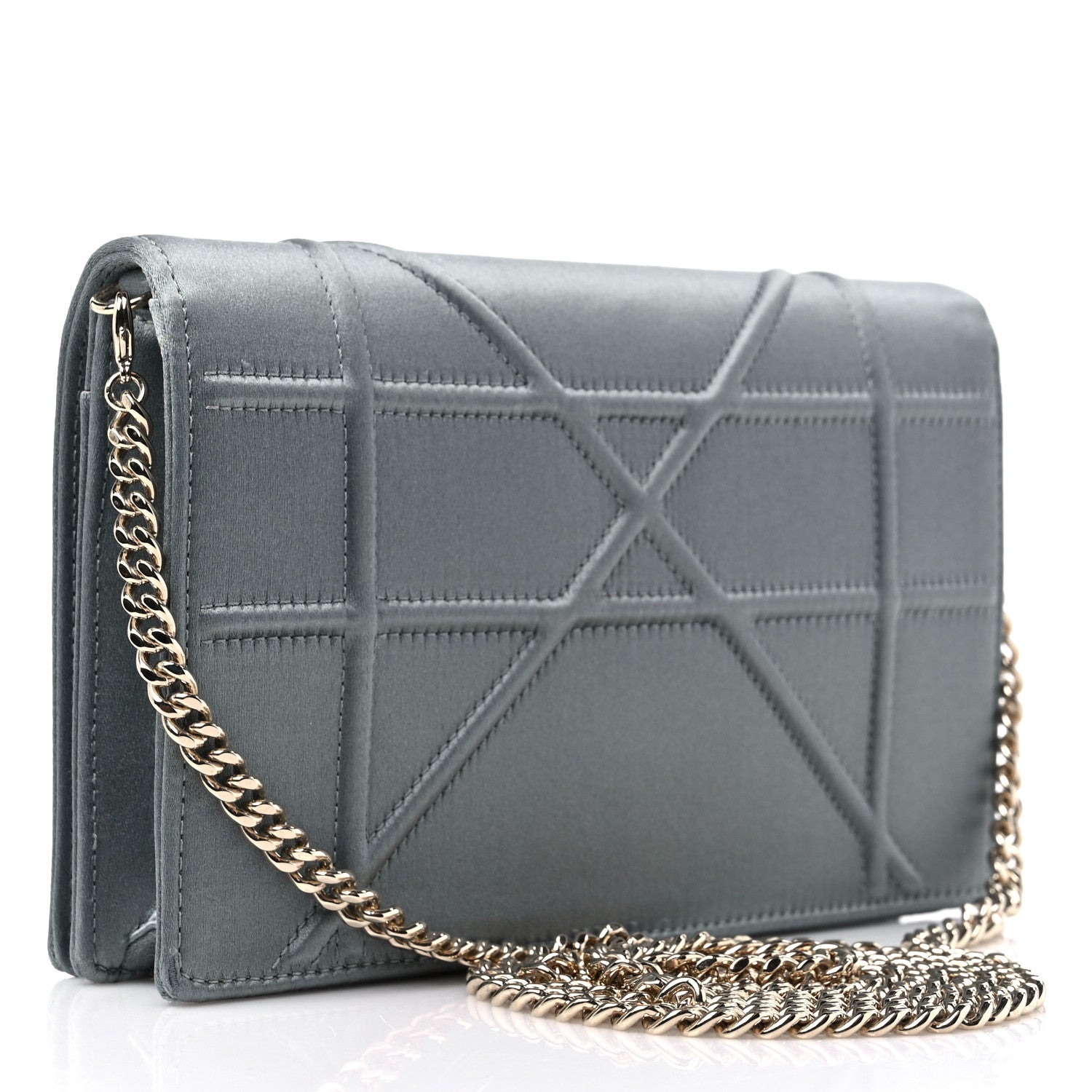 Christian Dior Satin Diorama Wallet on Chain Pouch Blue Gray 3 of 9