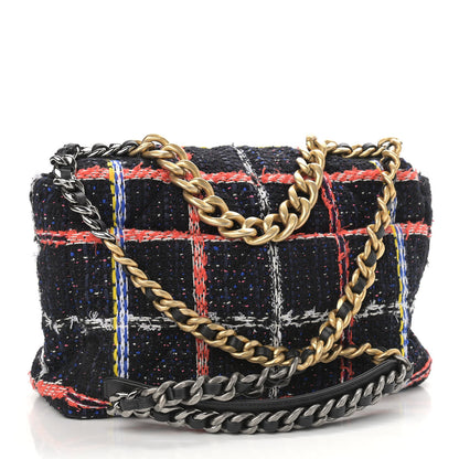Chanel Tweed Quilted Large Chanel 19 Flap Black Orange Blue 3 of 10