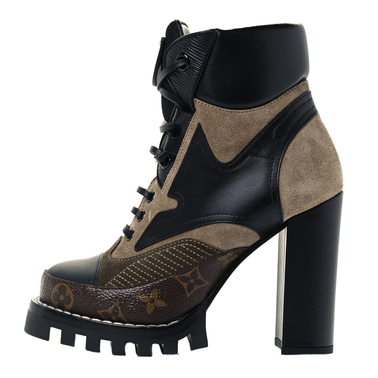 Suede Calfskin Monogram Star Trail Ankle Boots 36 Khaki