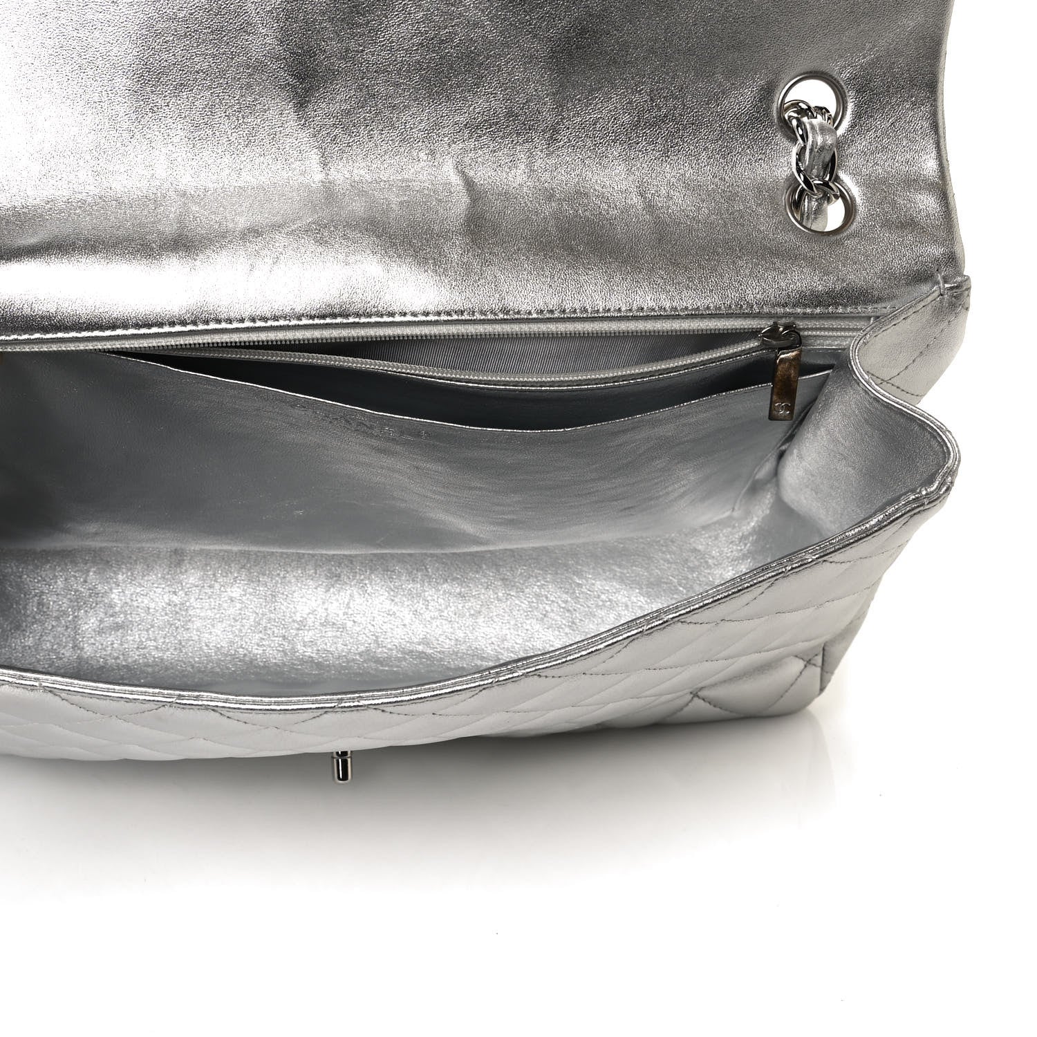Chanel Metallic Lambskin Quilted Maxi Single Flap Silver 5 of 12