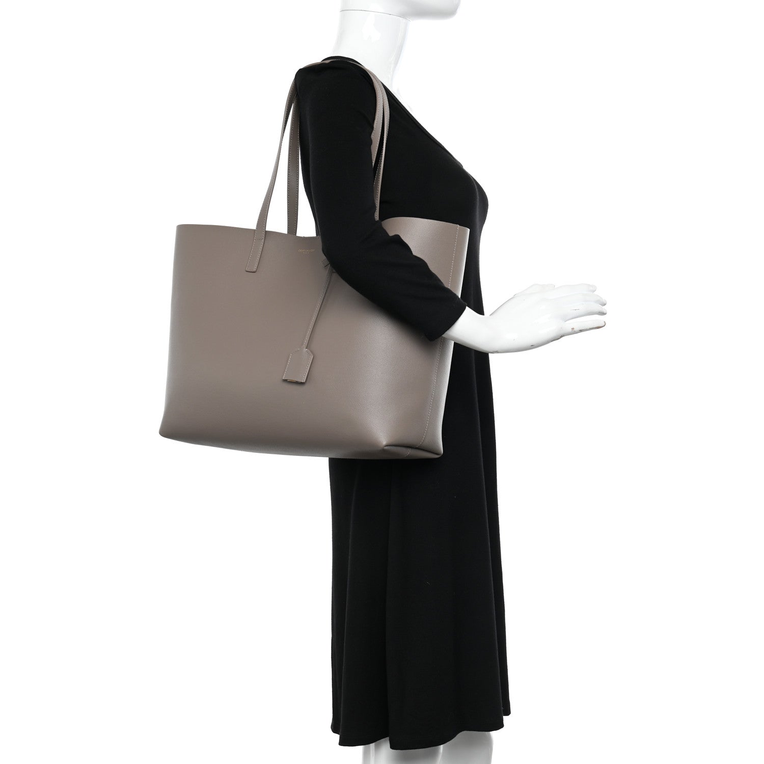 Saint Laurent Calfskin Large Shopping Tote Oyster Gray 2 of 12