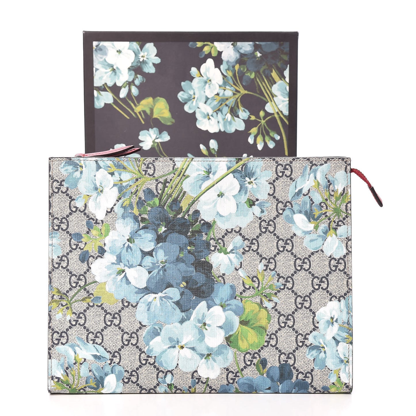 GG Supreme Monogram Blooms Large Cosmetic Case Beige Blue Navy Hibiscus Red