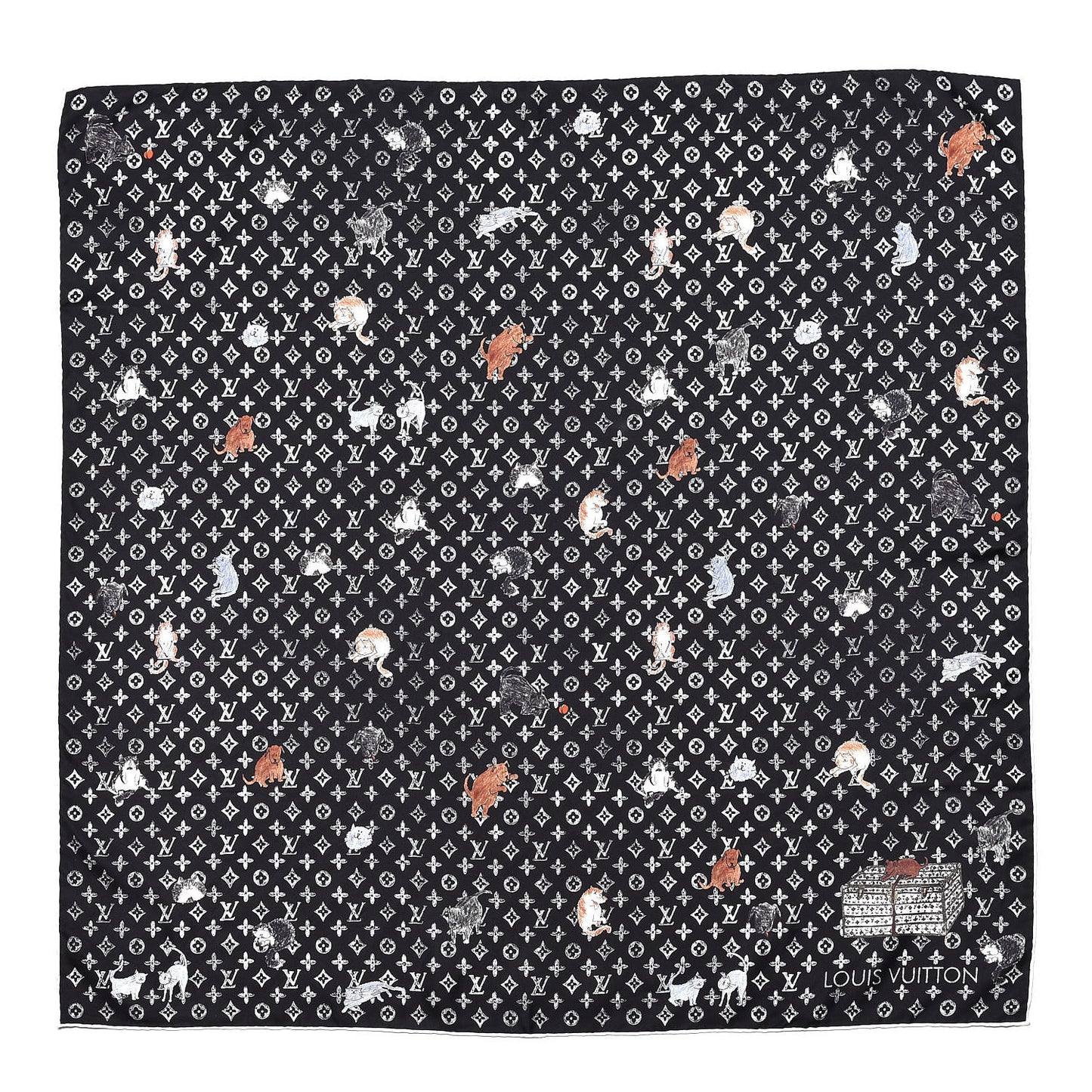 Silk Catogram Classic Square Scarf Black