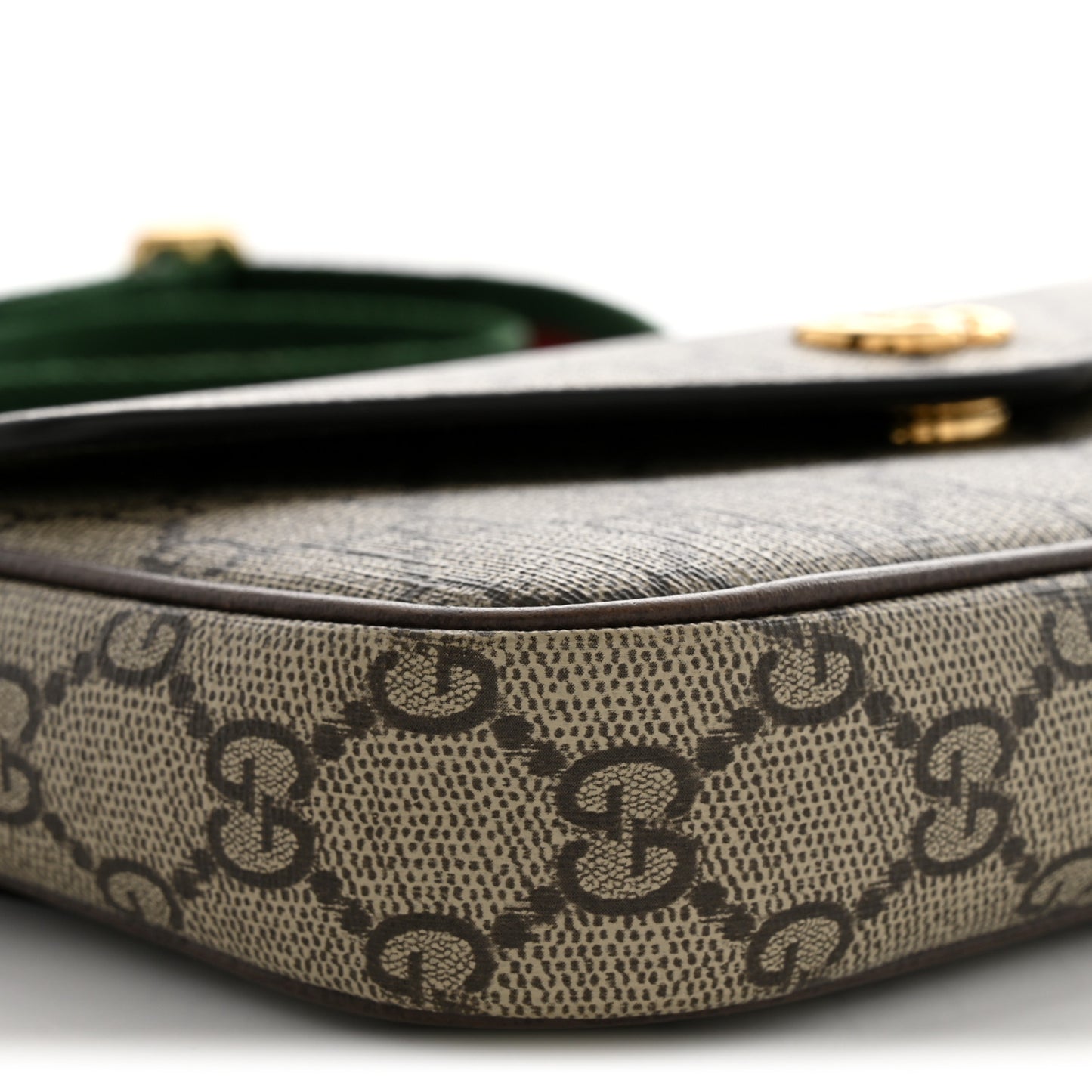 GG Supreme Monogram Textured Dollar Calfskin Web Mini Ophidia Envelope Shoulder Bag Beige Ebony