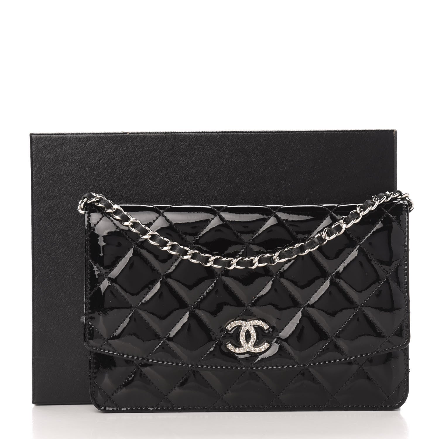 Chanel Patent Quilted Brilliant Wallet On Chain WOC Black 12 of 12