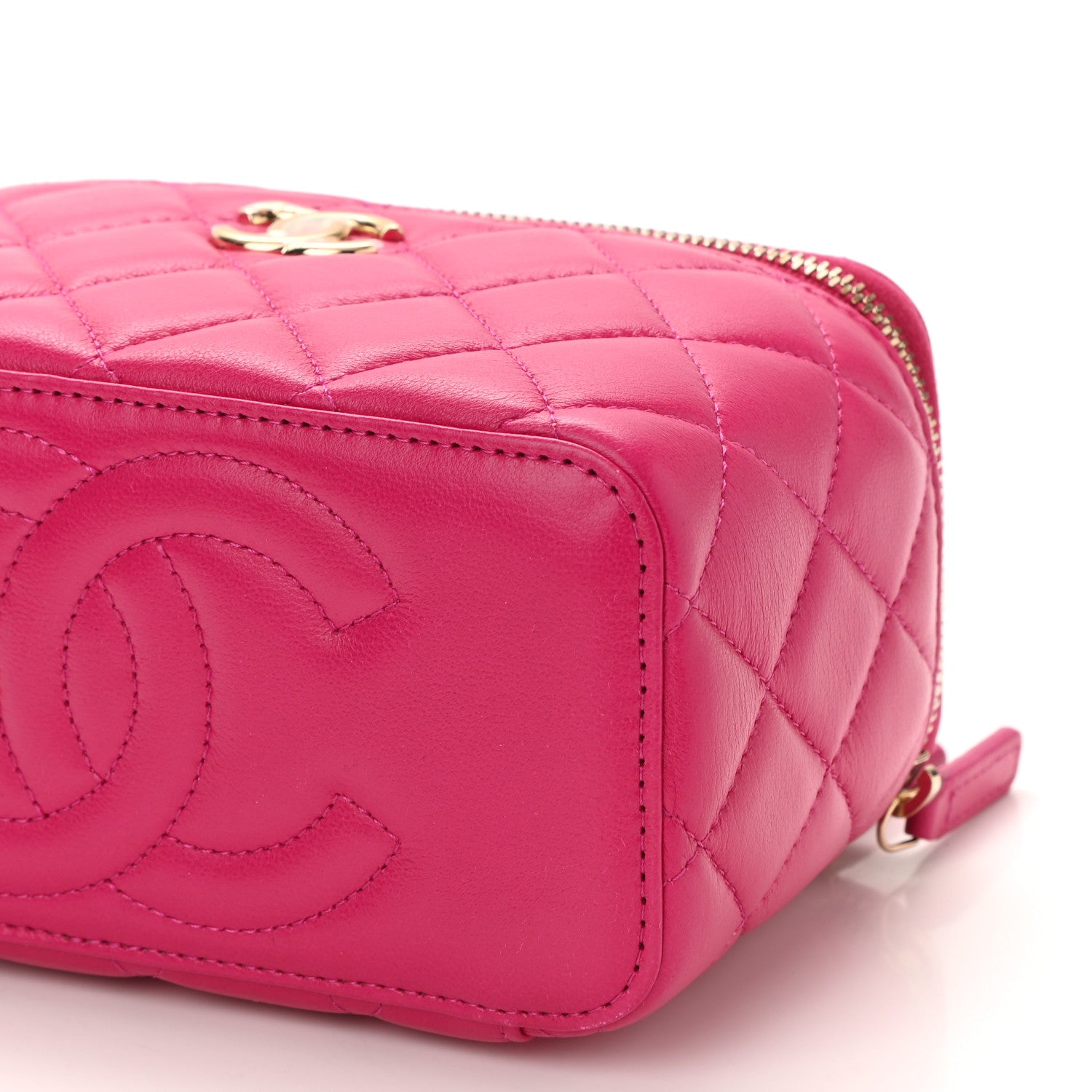 Chanel Lambskin Quilted Small Top Handle Vanity Case With Chain Dark Pink 11 of 12