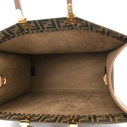 Fendi Fabric Jacquard FF 1974 Logo Large Fendi Sunshine Shopper Tote Tobacco Moro Sand 5 of 10