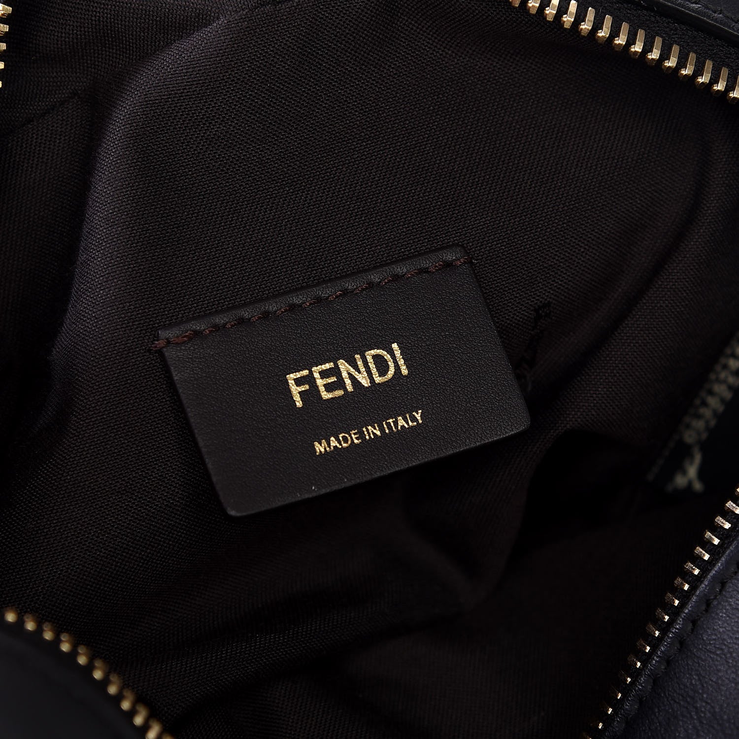 Fendi Glazed Fabric Vitello Century FF 1974 Stamp Patch Mini Camera Case Mogano Panna Black 5 of 9