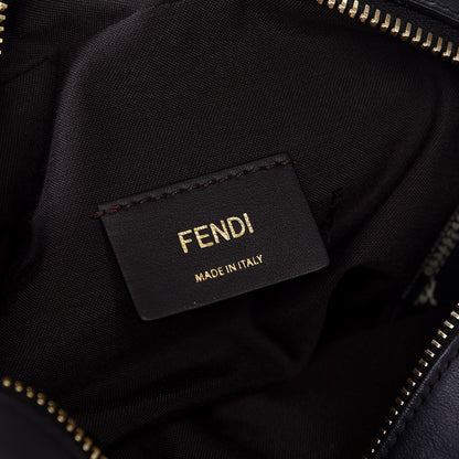 Fendi Glazed Fabric Vitello Century FF 1974 Stamp Patch Mini Camera Case Mogano Panna Black 5 of 9