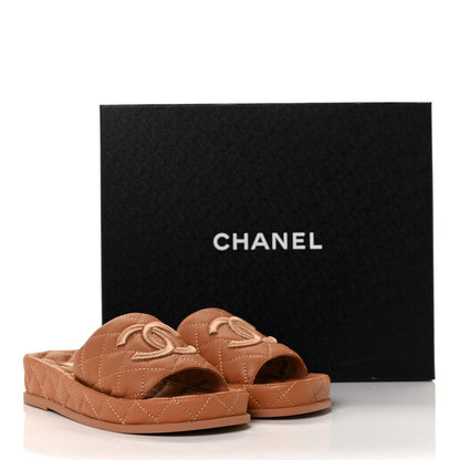 Chanel Lambskin Quilted CC Mules Sandals 35 Brown 9 of 9